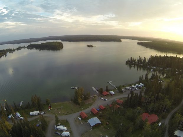 An aerial view of Loon Lake at Sheridan Lake.