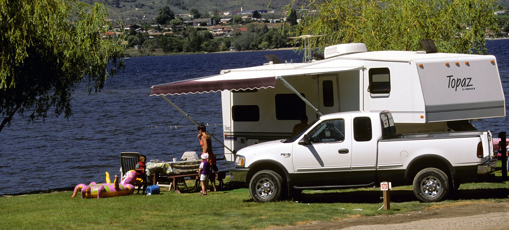 RV and Truck by the lake.